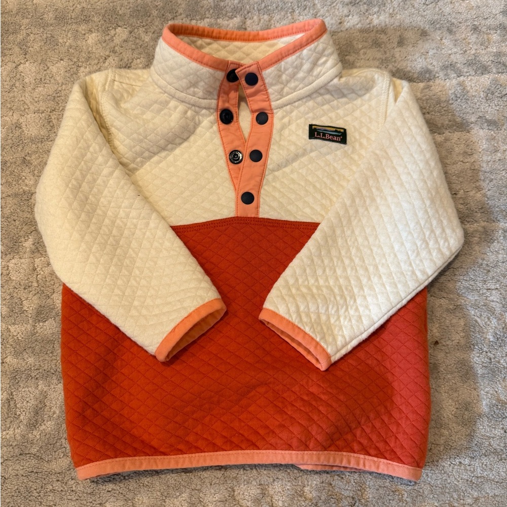 L.L. Bean Quilted Pullover in Cream and pink 12-18 months